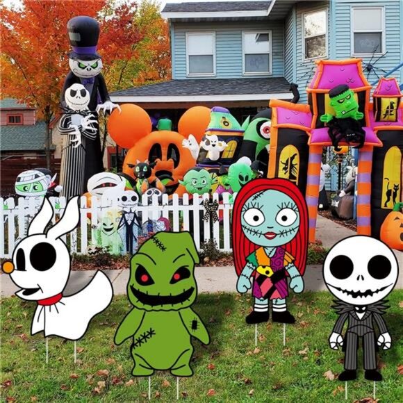 4PCS Christmas Yard Stake Signs with Jack Sally for Garden Lawn Party Prop Decor - Picture 3 of 7